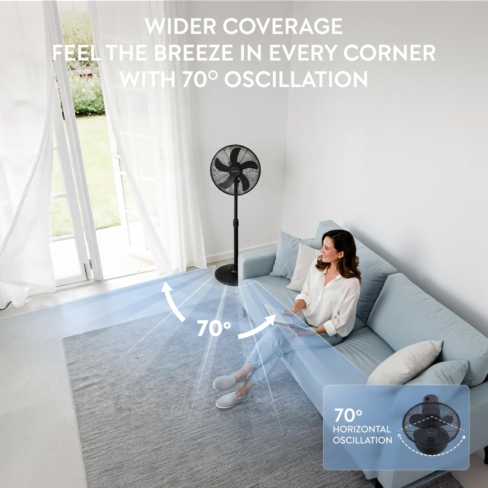 16in Pedestal Fan With Adjustable Height & Wide-angled Oscillation | Black