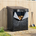 Firewood Rack With Rain Cover Outdoor Galvanised Steel Storage | Small | Black