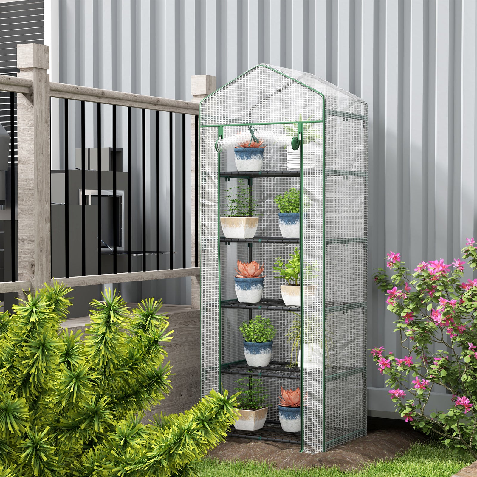 5 Tier Mini Greenhouse Grow House W/ Roll Up Door | White