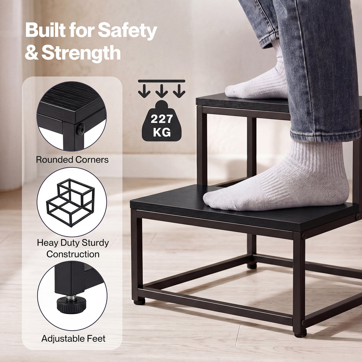 Step Stool Kids Adults Bathroom Kitchen Ladder Foot Stool Heavy Duty | Black