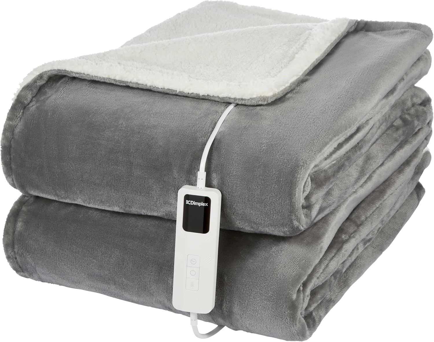 Super Cosy Sherpa Washable Heated Throw With Timer - Grey/white