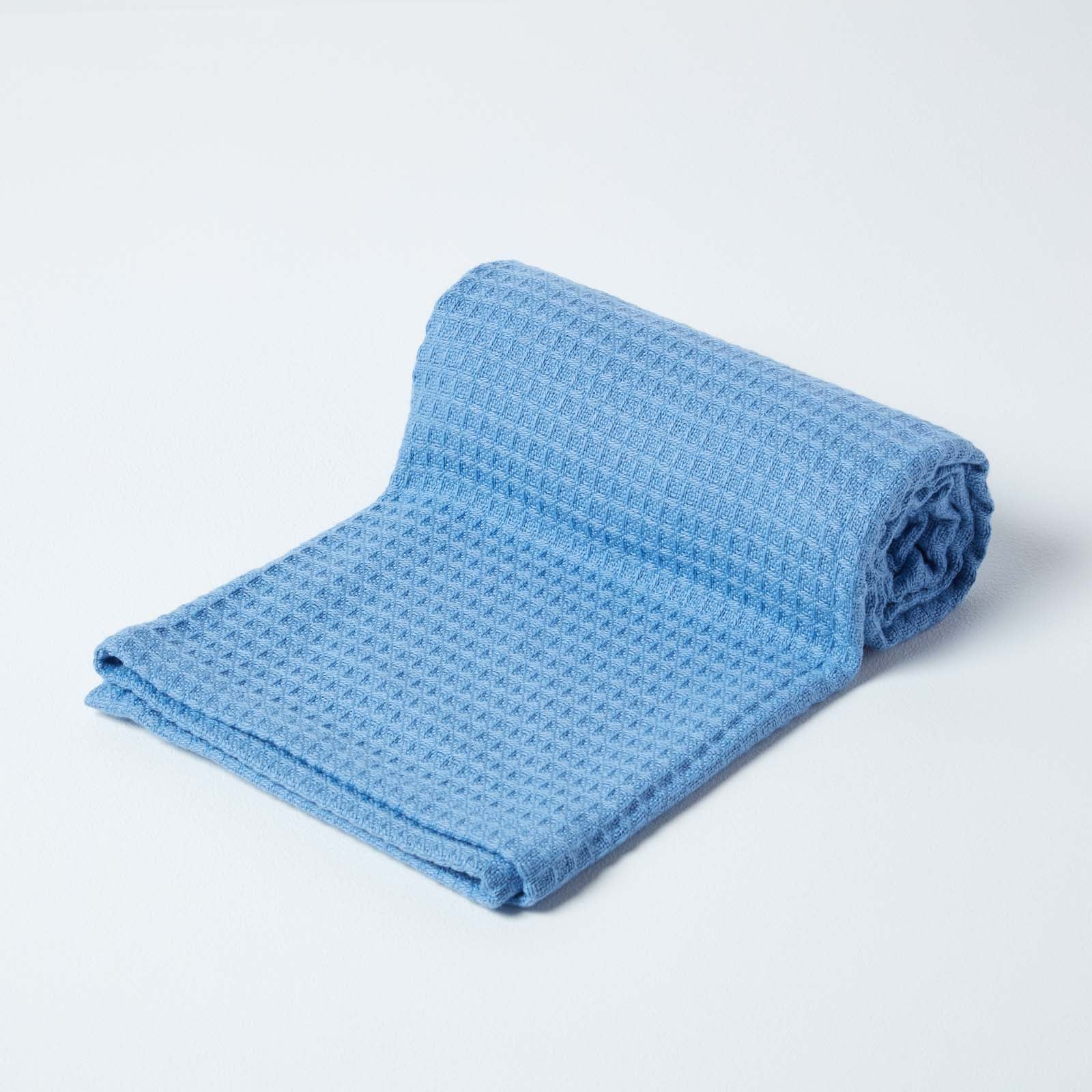 Organic Cotton Waffle Blanket/ Throw | 90cm x 112cm | Blue
