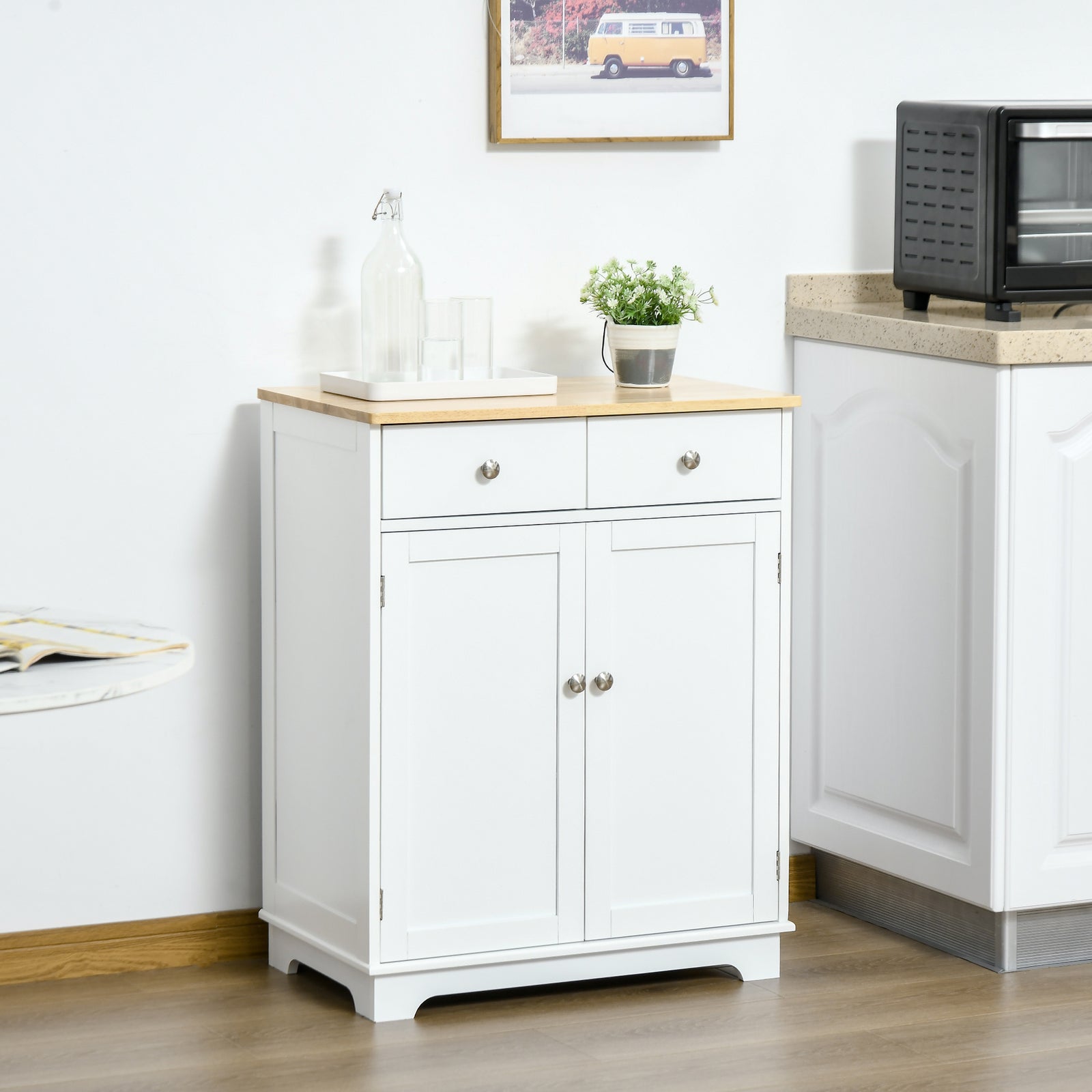 Rubber Wood Top Kitchen Cupboard Side Cabinet Adjustable
