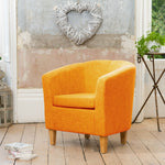 Alderwood 68cm Wide Hessian Fabric Tub Chair With Pine Coloured Legs | Orange
