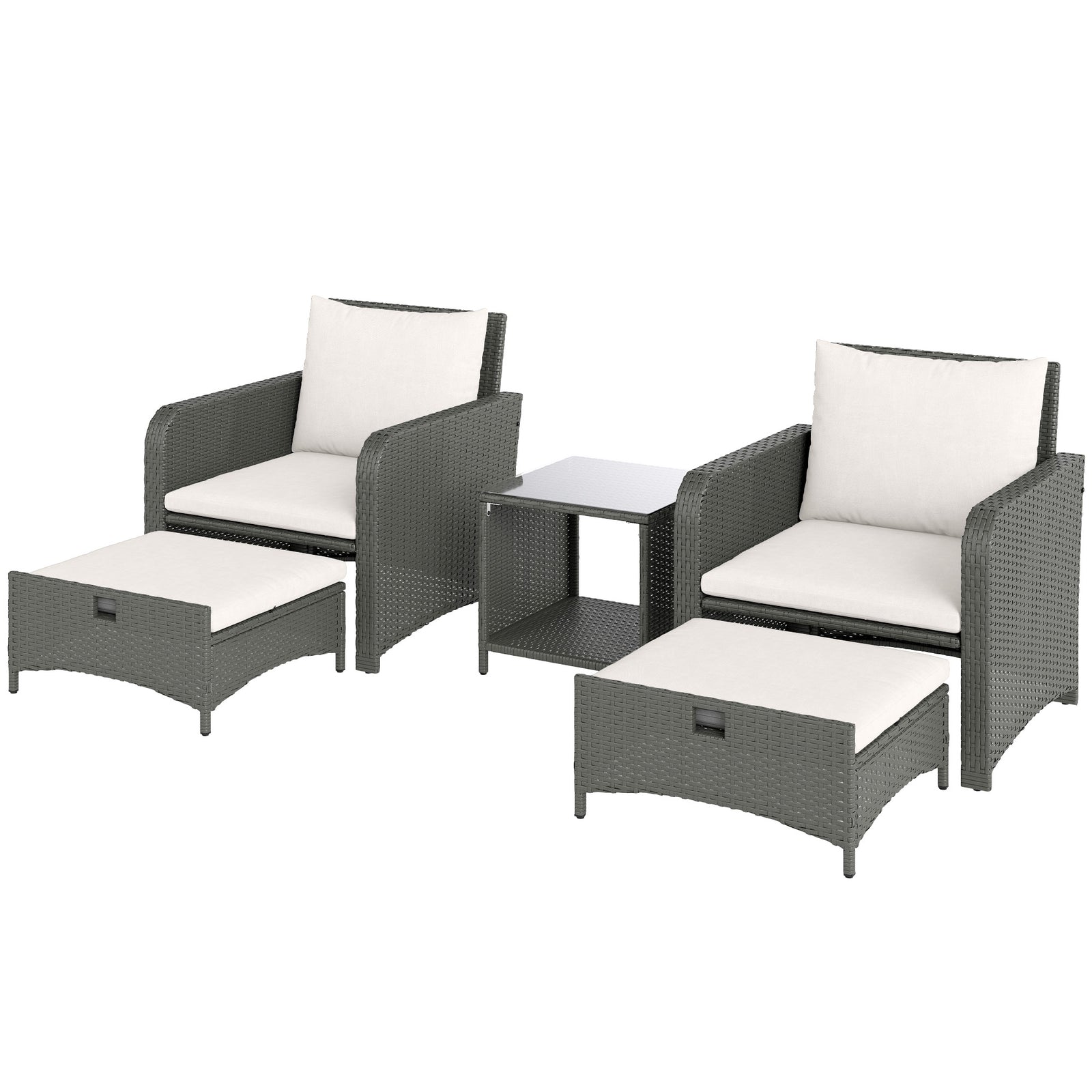 Wicker Patio Conversation Set With 2 Armchairs And 6 Cushions | Cream