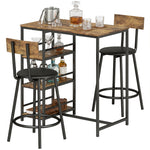 HOMCOM Space Saving Bar Table And Pu Leather Stools For 2, Rustic Brown