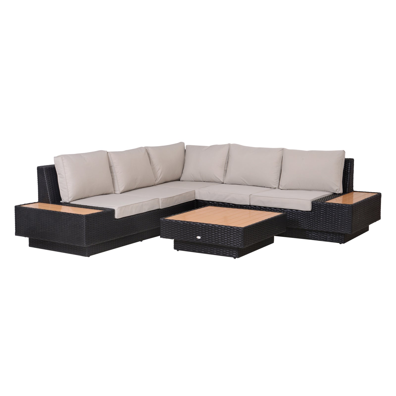 4pcs Rattan Sofa Set Garden Furniture Set W/ Armrest Cushion | Black