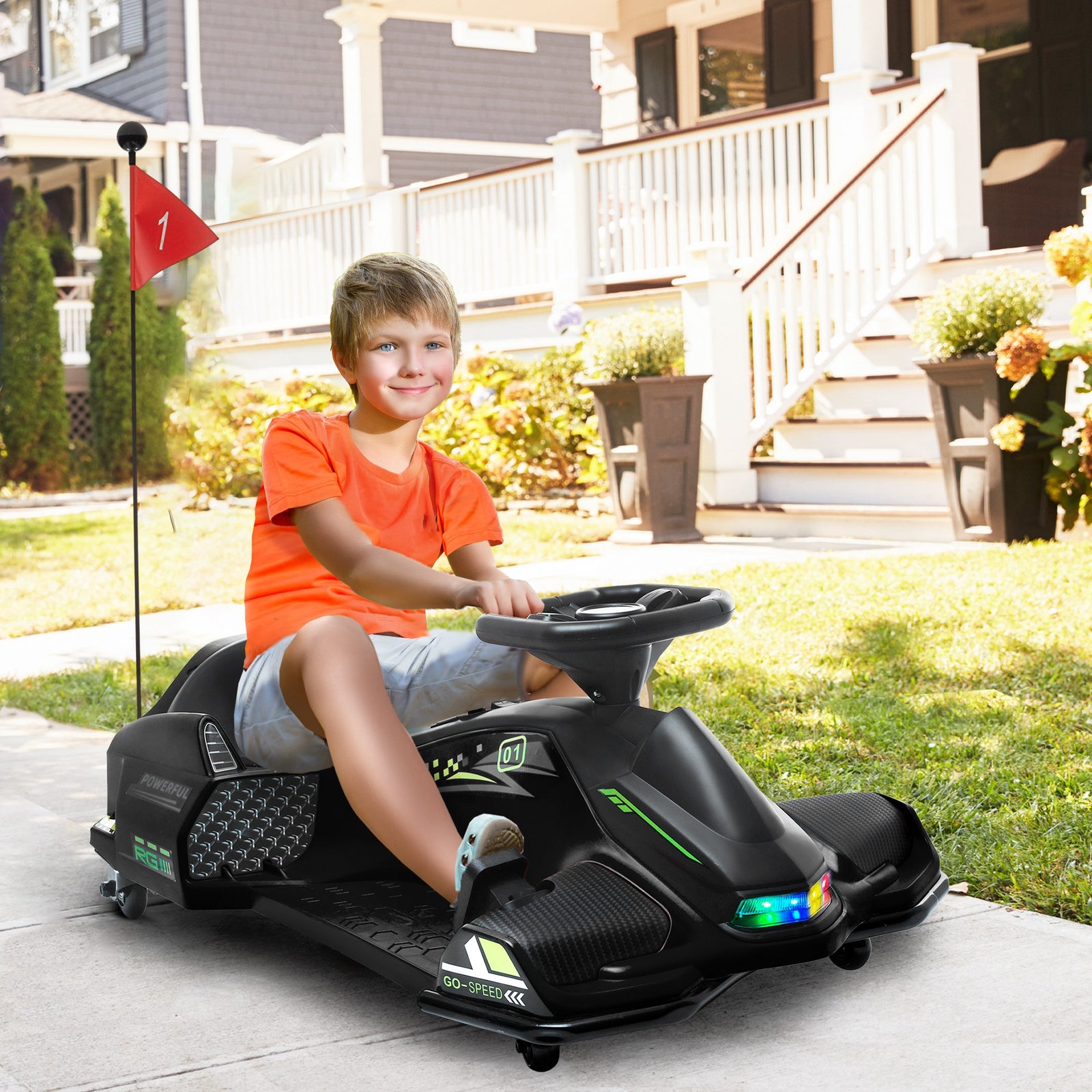 12v Electric Go Kart For Kids With Music, Led Lights | Black