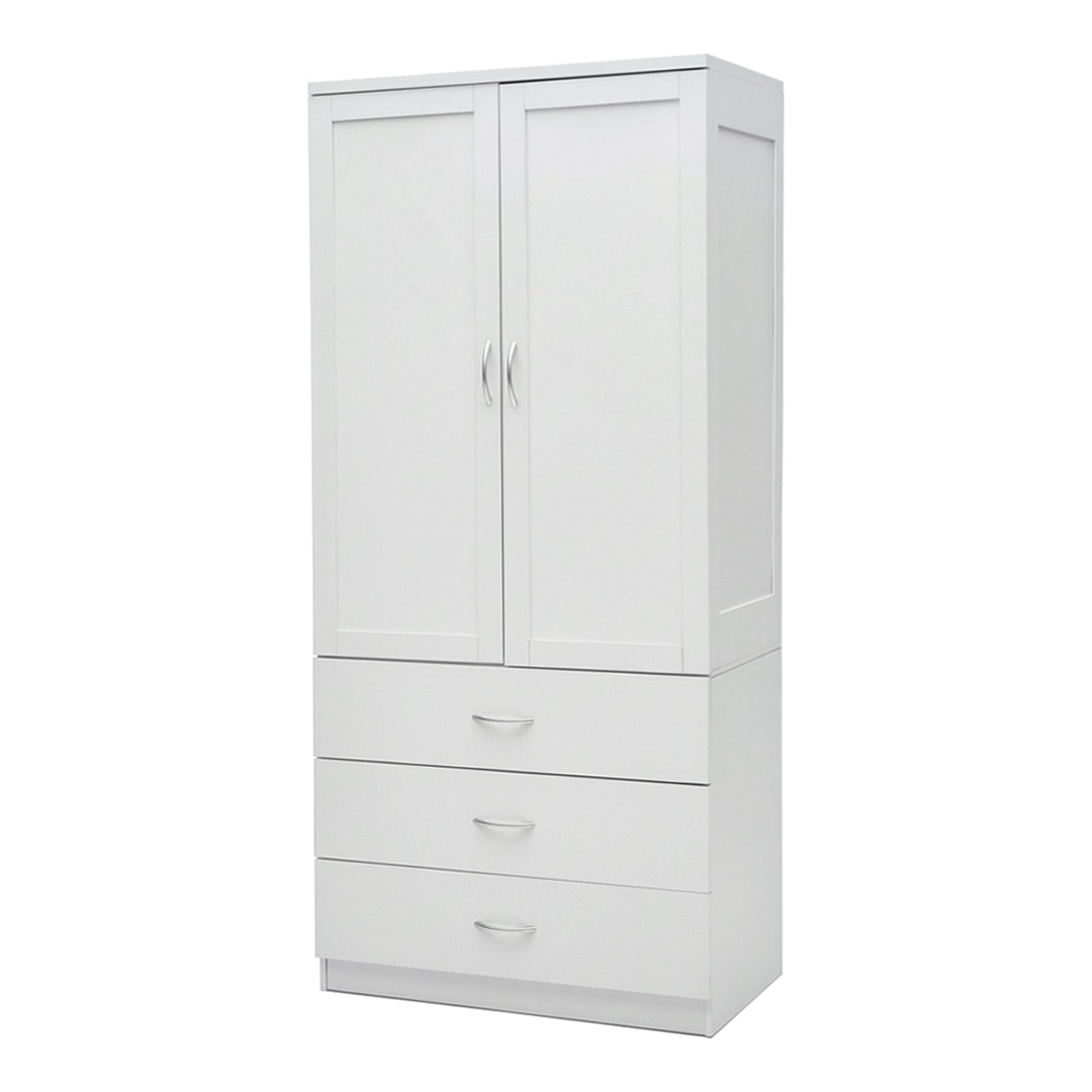 2-door Wardrobe With 3 Drawers & Hanging Rail | White