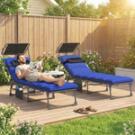 Folding Sun Loungers Set Of 2, Sun Bed With Canopy | Dark Blue