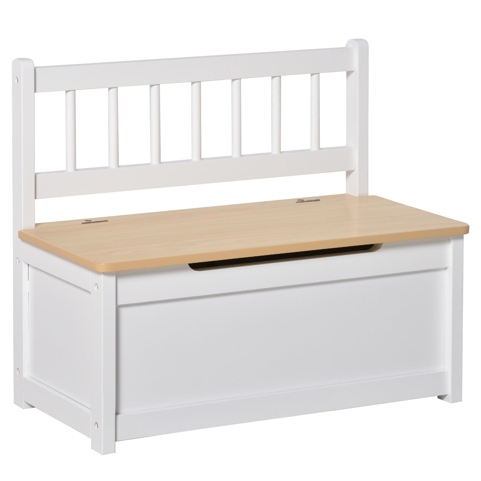2 In 1 Wooden Toy Box, Seat Bench Storage Chest W/ Pneumatic Rod | White