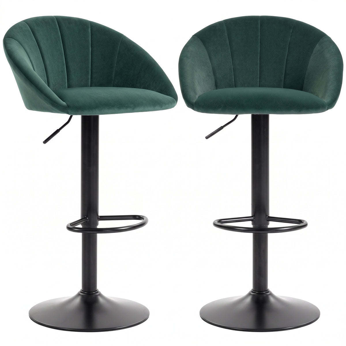 Bar Stools Set Of 2 Velvet Adjustable Swivel | Dark Green
