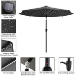 3m Solar Led Patio Umbrella, Outdoor Parasol With 16 Led Tubes, Crank Lift & Push Button Tilt Without Base | One Size | Dark Grey