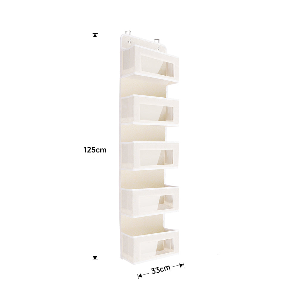5-pocket Over The Door Non-woven Fabric Organizer – Hanging Storage Solution For Closet