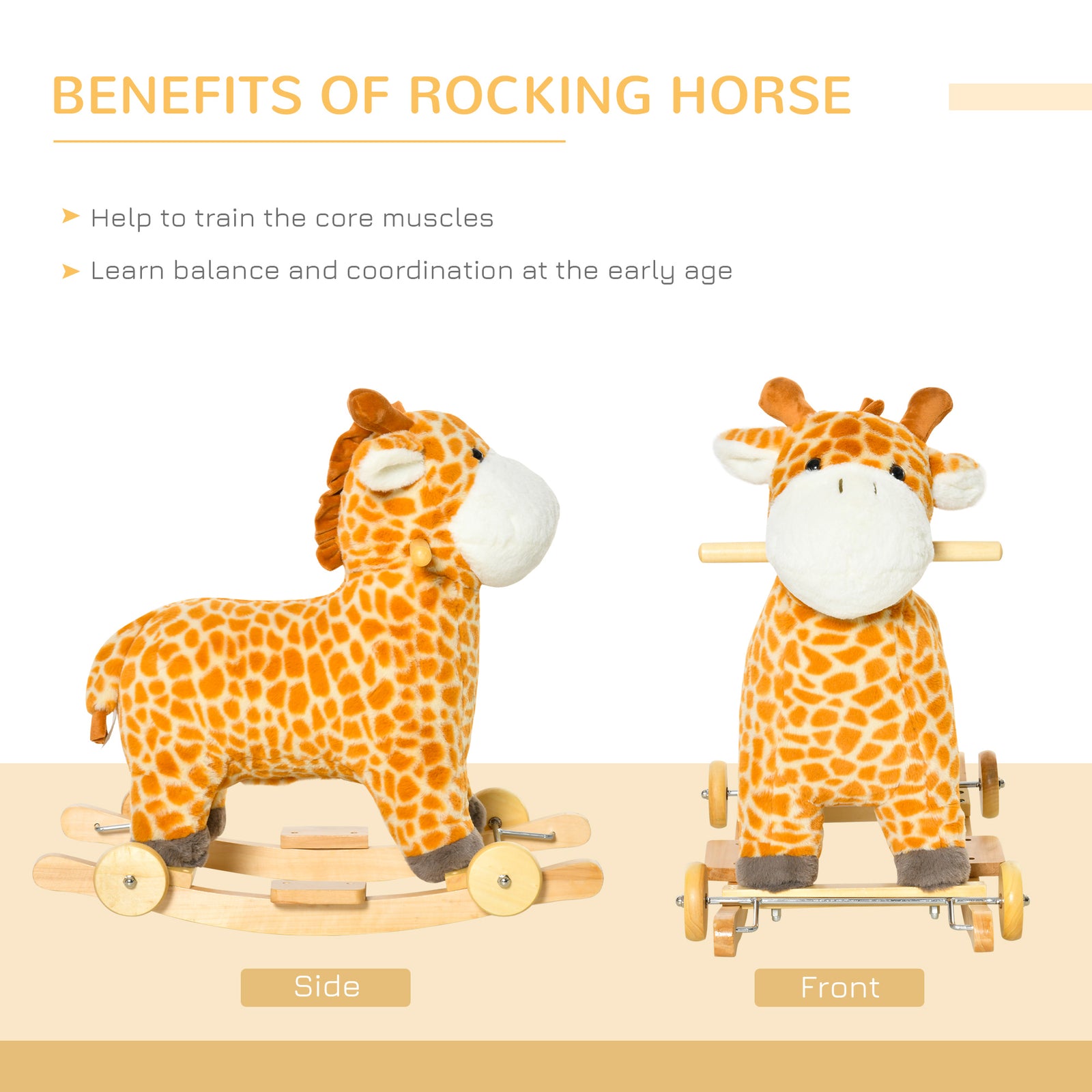 2-in-1 Kids Plush Ride-on Rocking Gliding Horse Giraffe-shaped Yellow