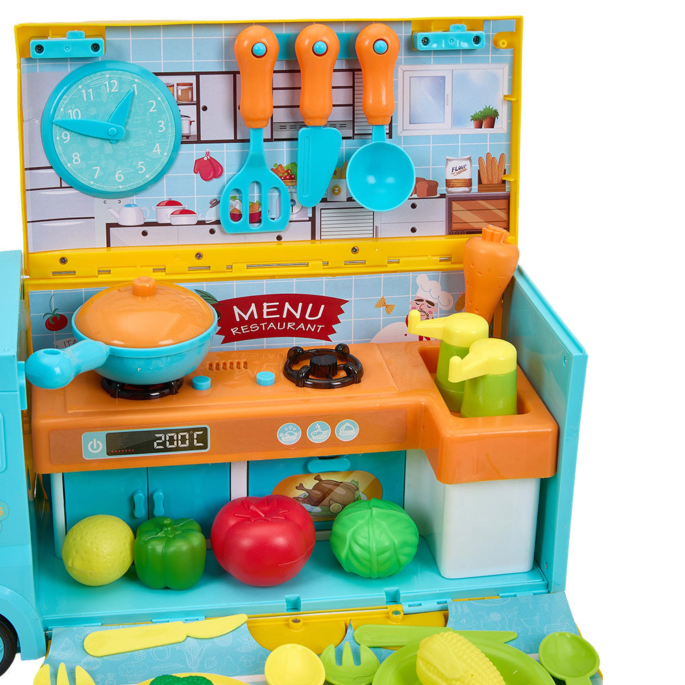 2-in-1 Pretend Play Food Truck Kitchen With Light And Music