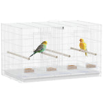 Bird Cage With Divider, 4 Wooden Perches, Slide Out Tray, White | White