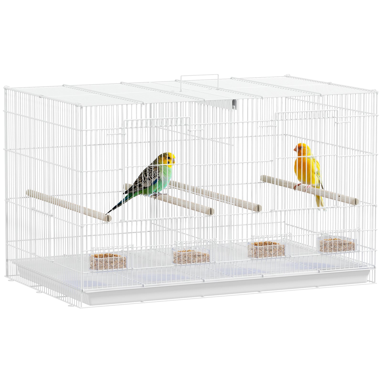 Bird Cage With Divider, 4 Wooden Perches, Slide Out Tray, White | White