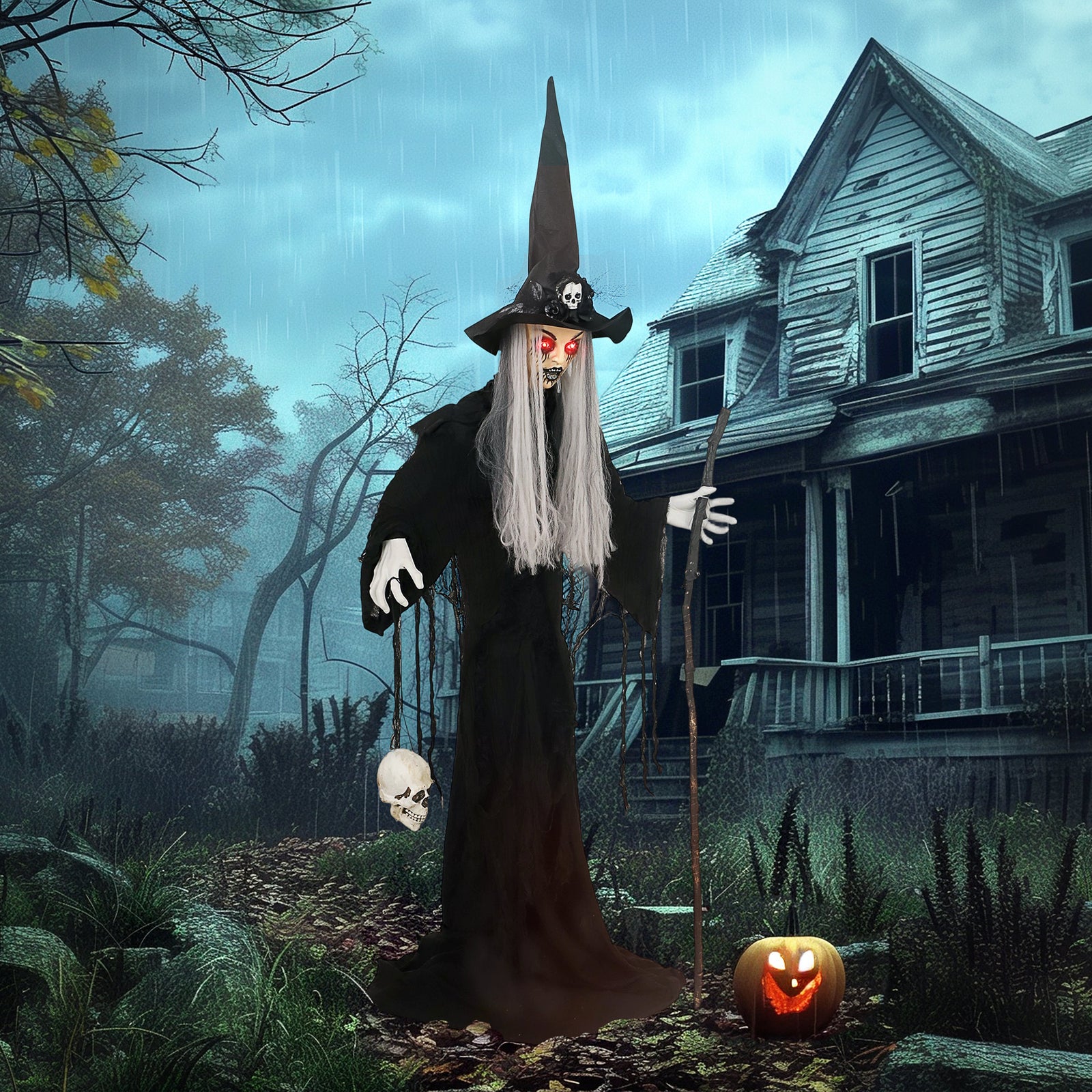 Voice Activated Halloween Animatronics Standing Witch | Black