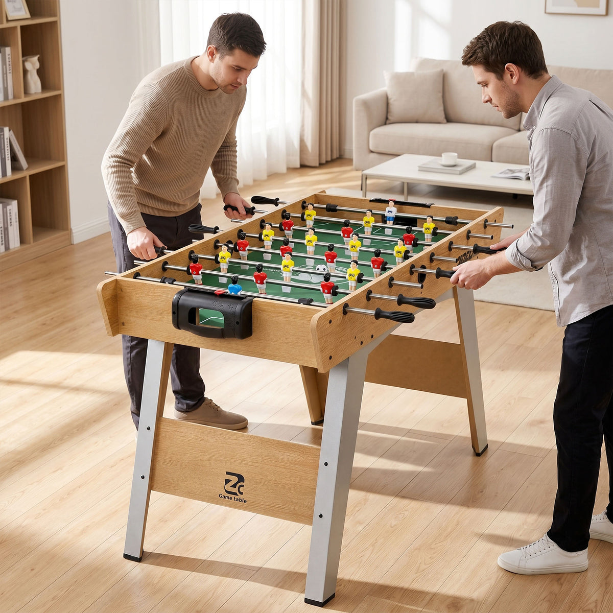 SPORTNOW 4ft Table Football, Foosball Table Game For Adults, Natural Wood