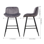 Set Of 2 Modern Flannel Bar Stools With Backrest – Soft Padded Seat, Metal Legs | Grey