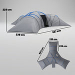 6-9 Man Large Tunnel Tent With 3 Bedrooms, Stand-up Camping Tent | Light Grey