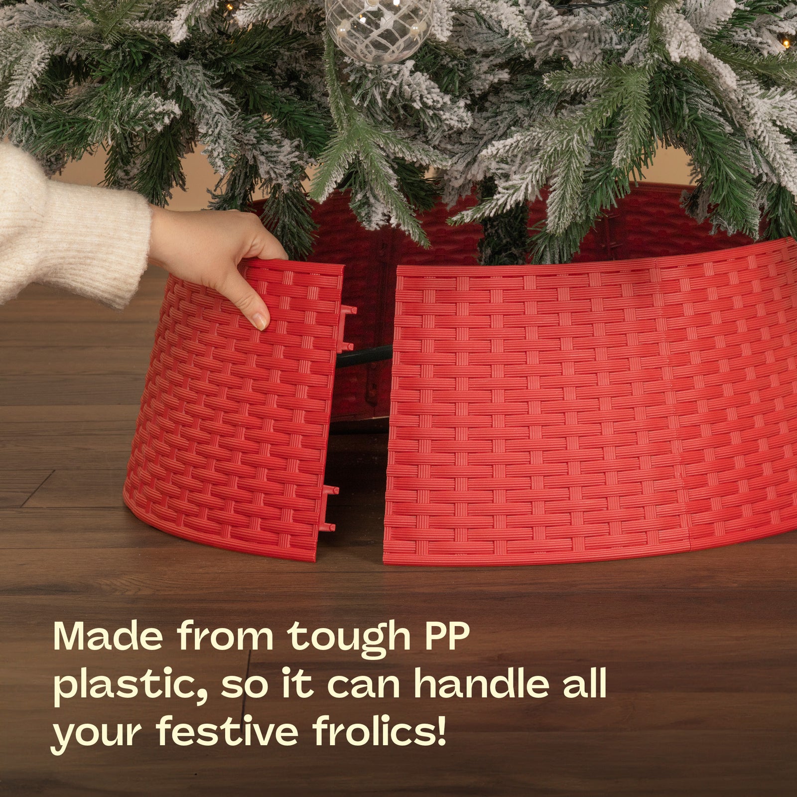 Faux Rattan Christmas Tree Skirt Snap Design 65cm