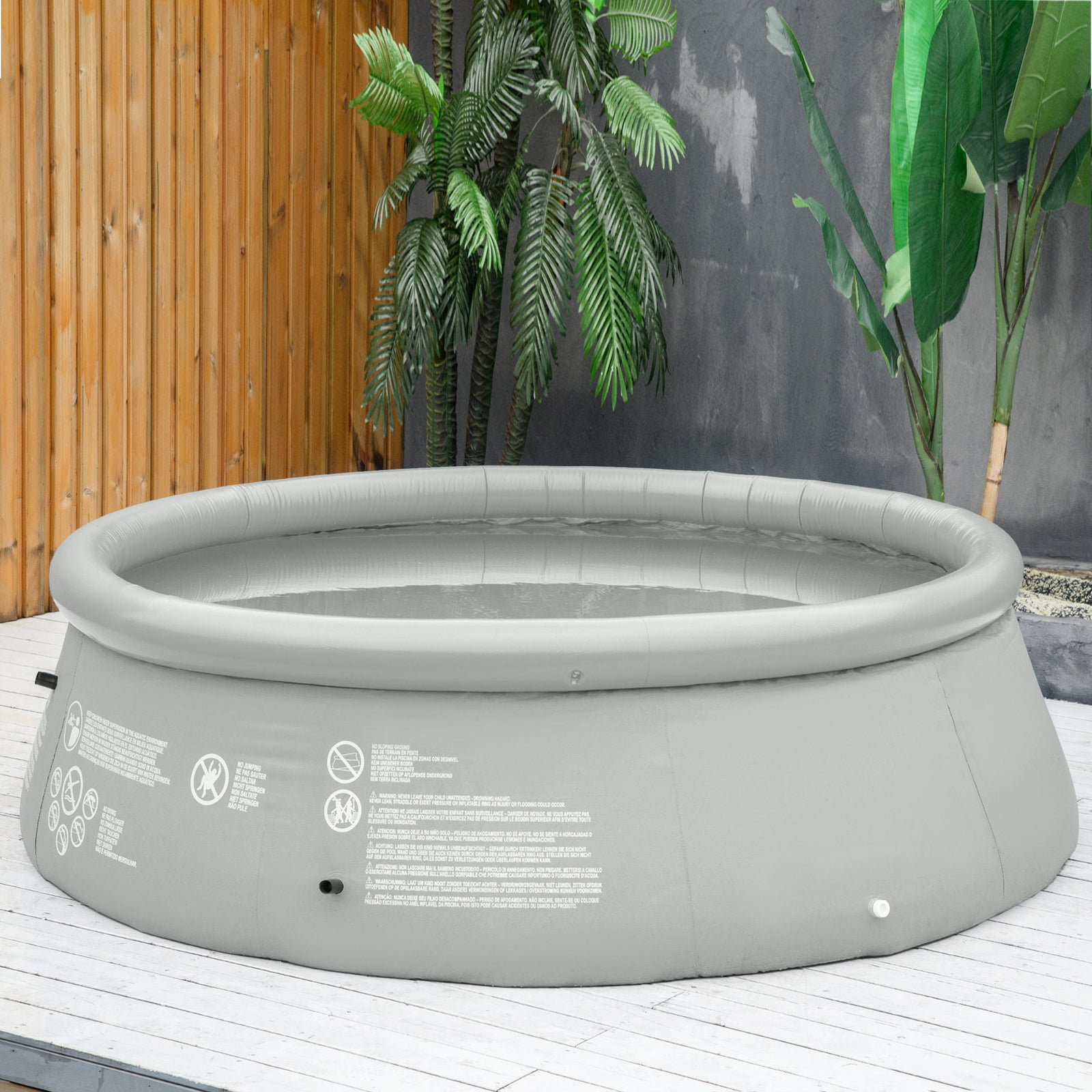 Inflatable Swimming Pool Family-sized, W/ Hand Pump 274x76cm | Gray