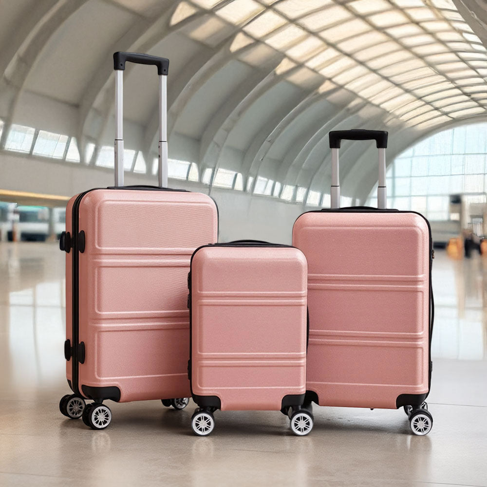 Lockable Travel Suitcase Set | Set of 3 | Rose Gold