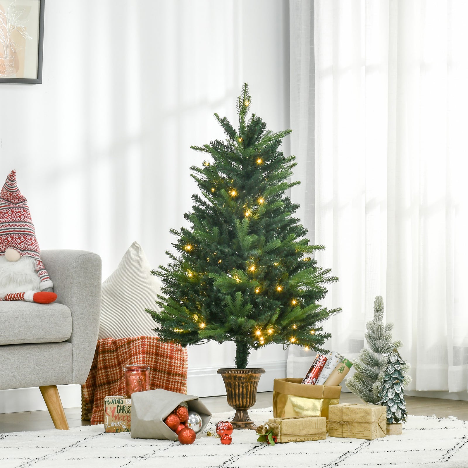 4ft Spruce Christmas Tree, Clear Led Lights