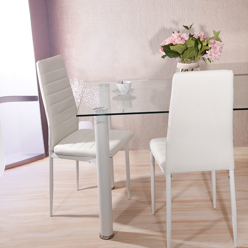 Set Of 2 Modern Faux Leather Armless High Back Dining Chairs | Set of 2 | White