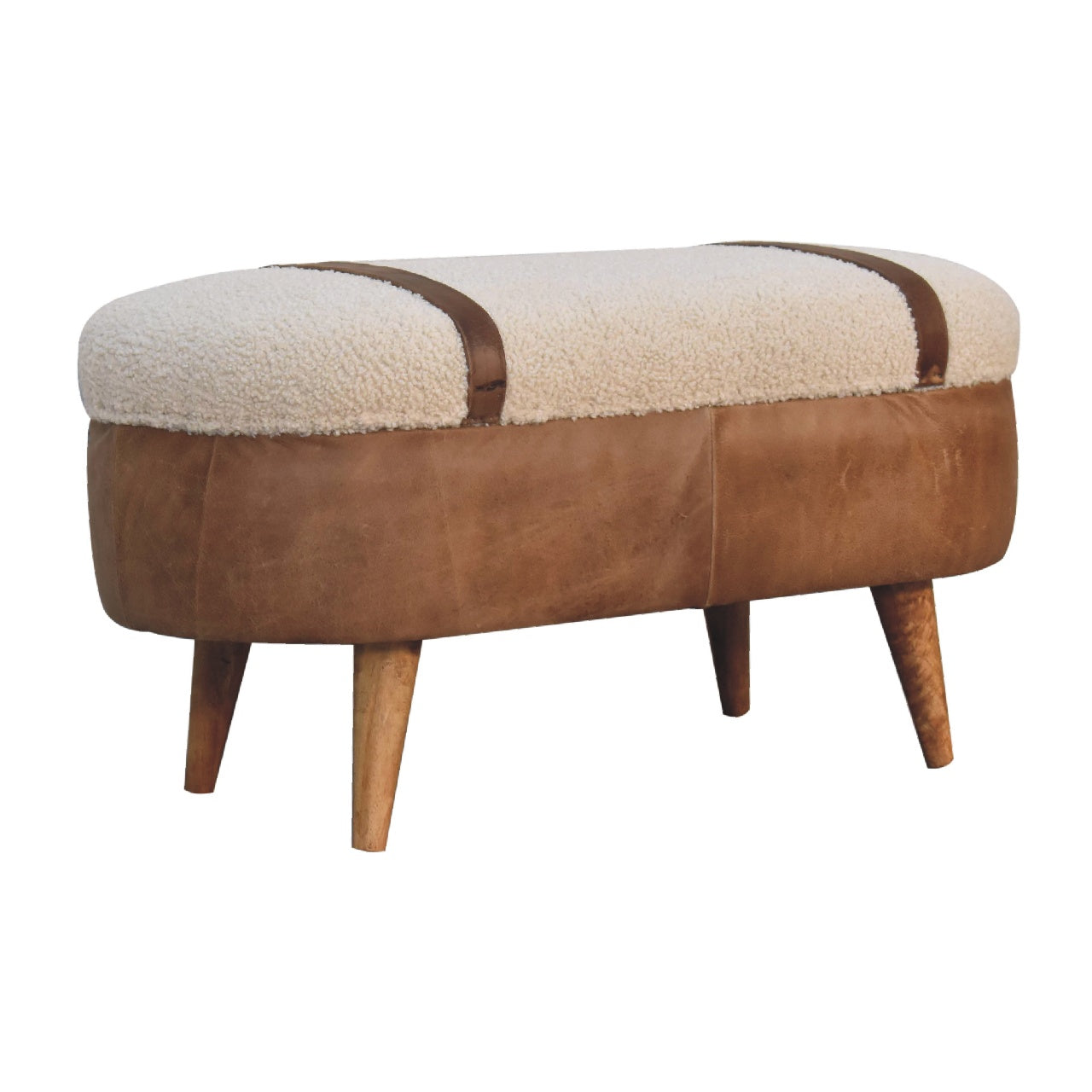 Artisan Furniture Solid Wood Tan Buffalo Boucle Nordic Bench, Upholstered