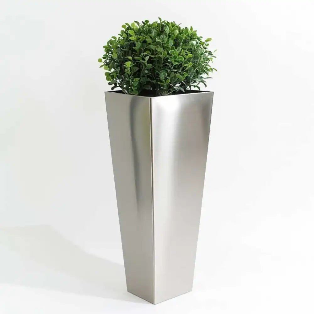 Zinc Galvanised Tall Flared Tapered Square Planter | 40cm x 40cm x 90cm | Silver