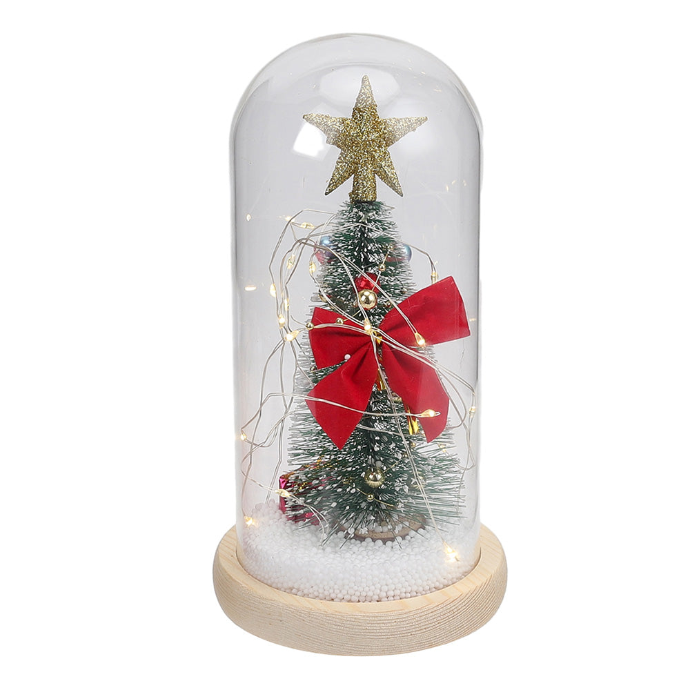 Led Glass Dome Christmas Tree Tabletop Decoration Ribbon And Star