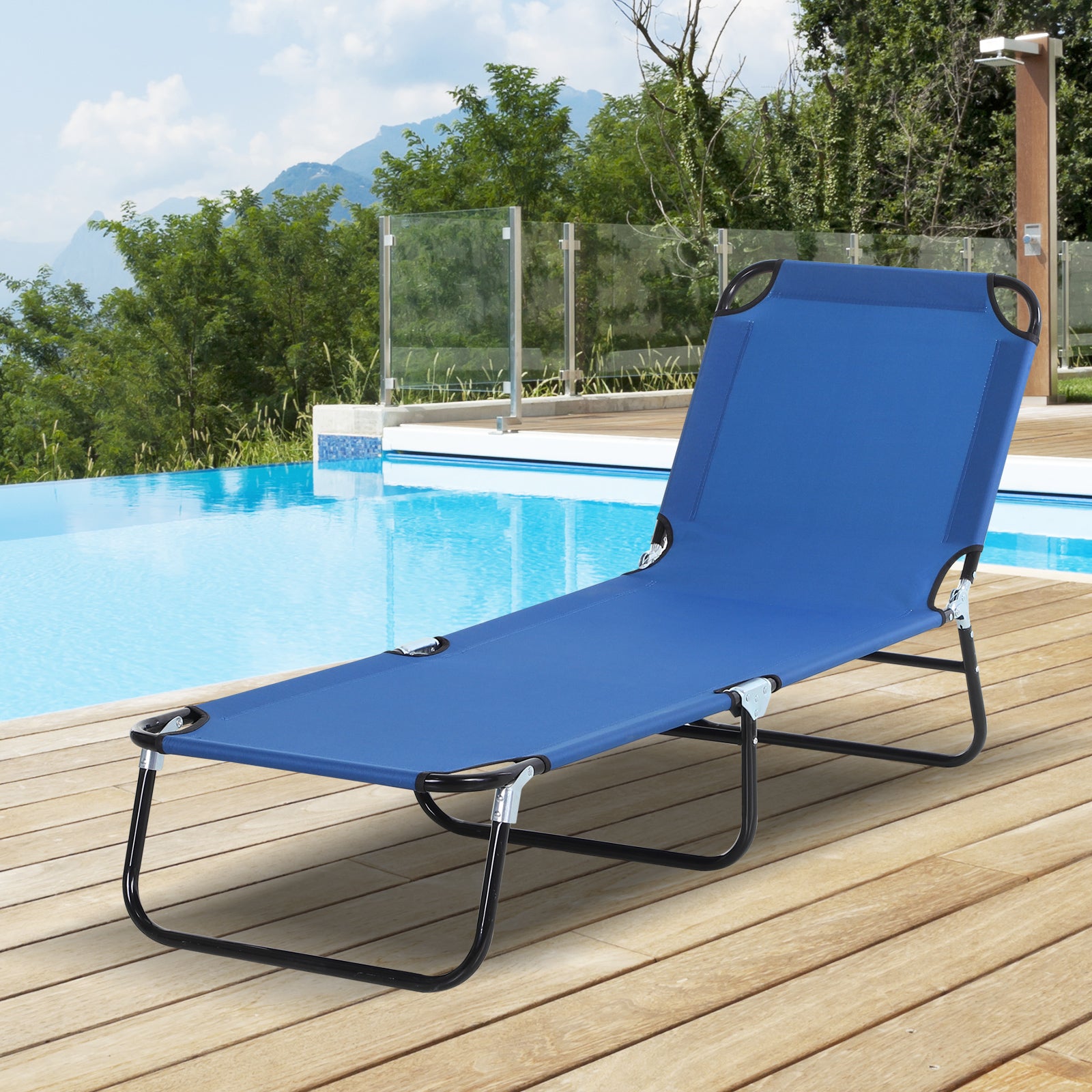 Portable Folding Lounger W/ Adjustable Back | Set-of-1 | Blue