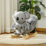 Kids Plush Ride-on Rocking Horse Koala-shaped Toy W/ Gloved Doll Grey