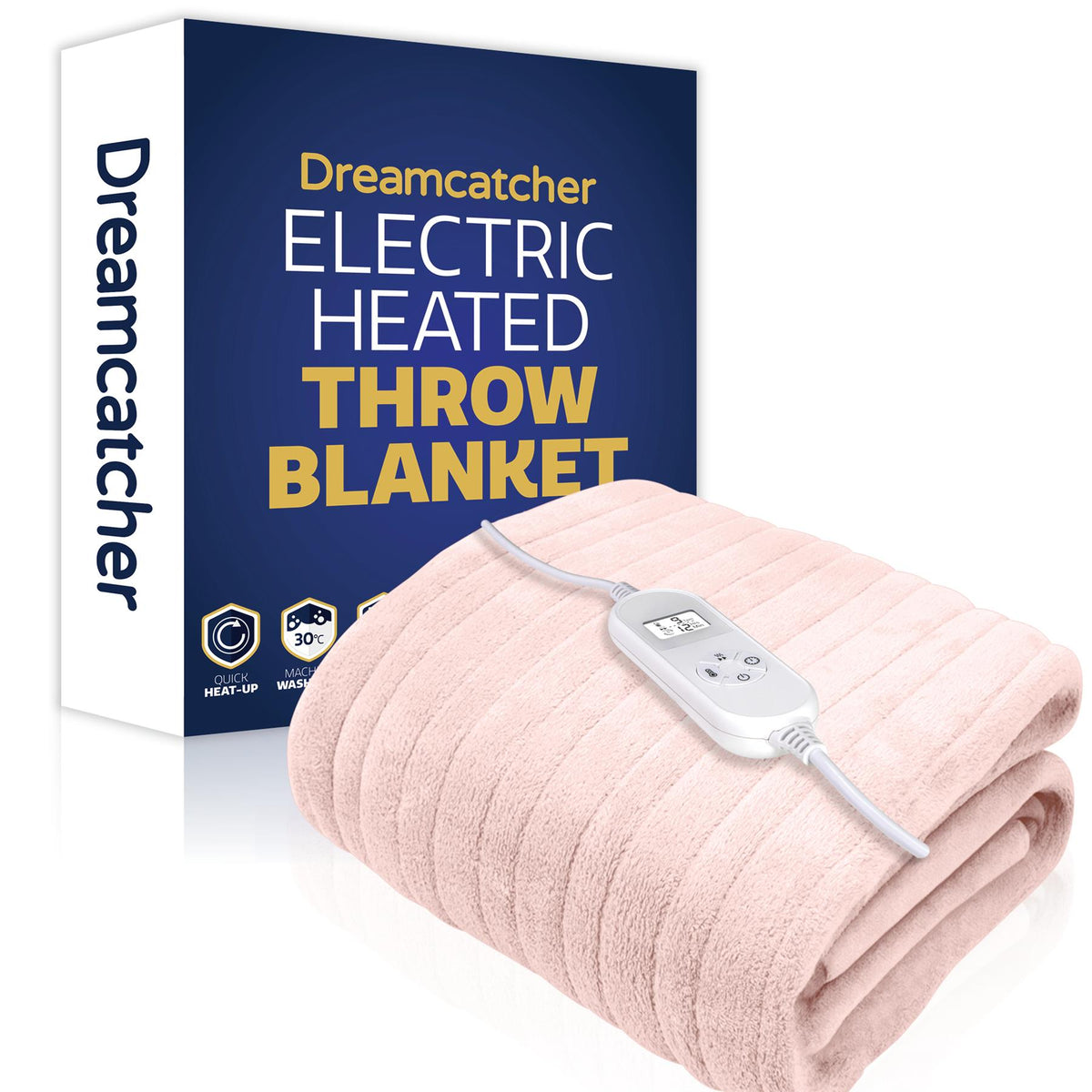 Deluxe  Xl Electric Throw Heated Double Over Blanket Soft Fleece 9 Heat & 12hr Timer Settings | XL | Pink