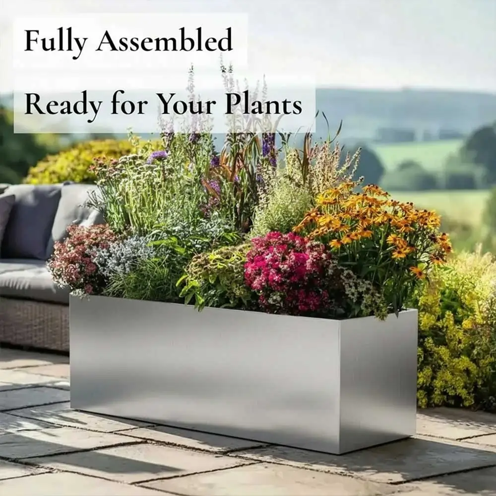 Zinc Galvanised Trough Planter | 70cm x 24cm x 24cm | Silver