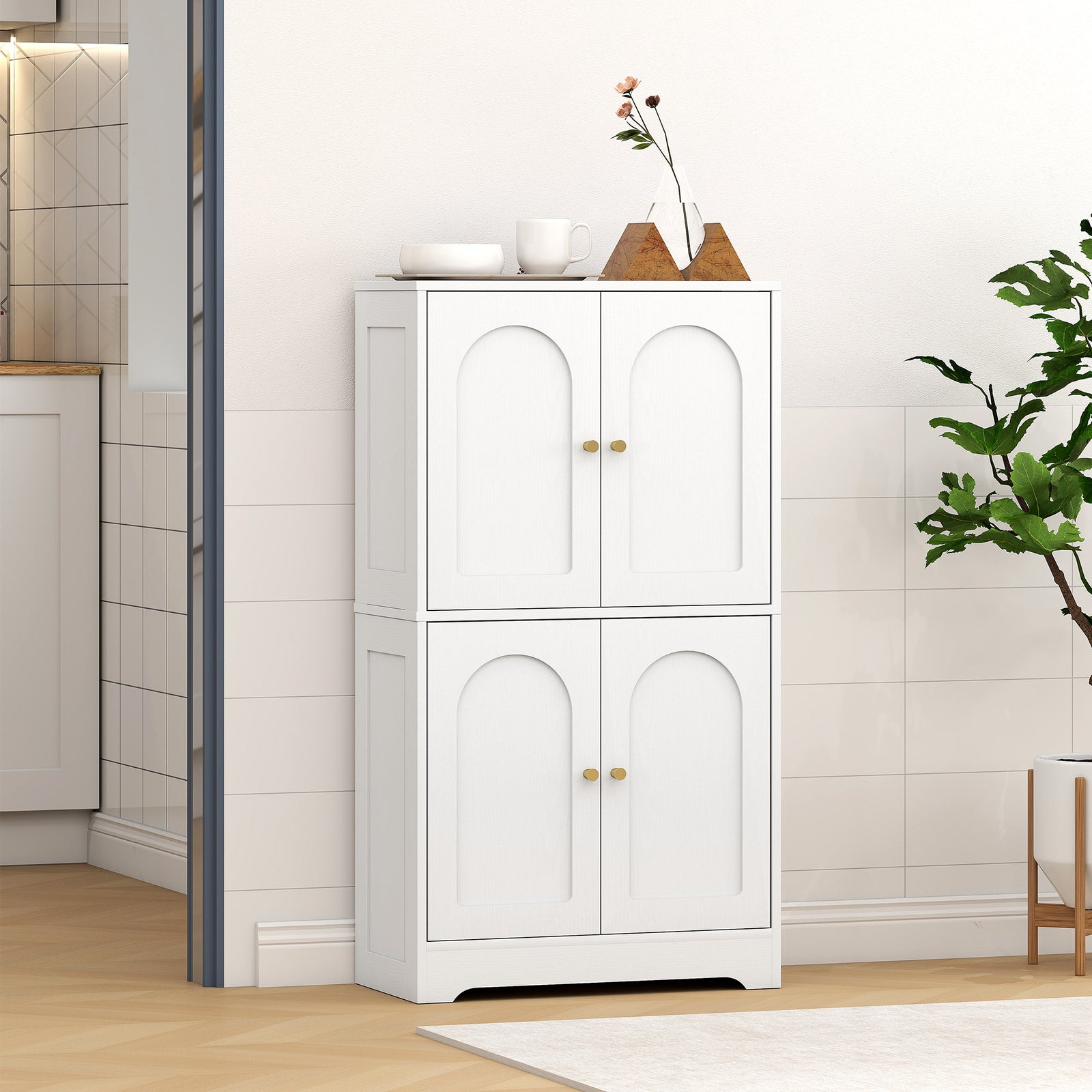110cm Kitchen Cupboard With 4 Arched Doors And 2 Adjustable Shelves