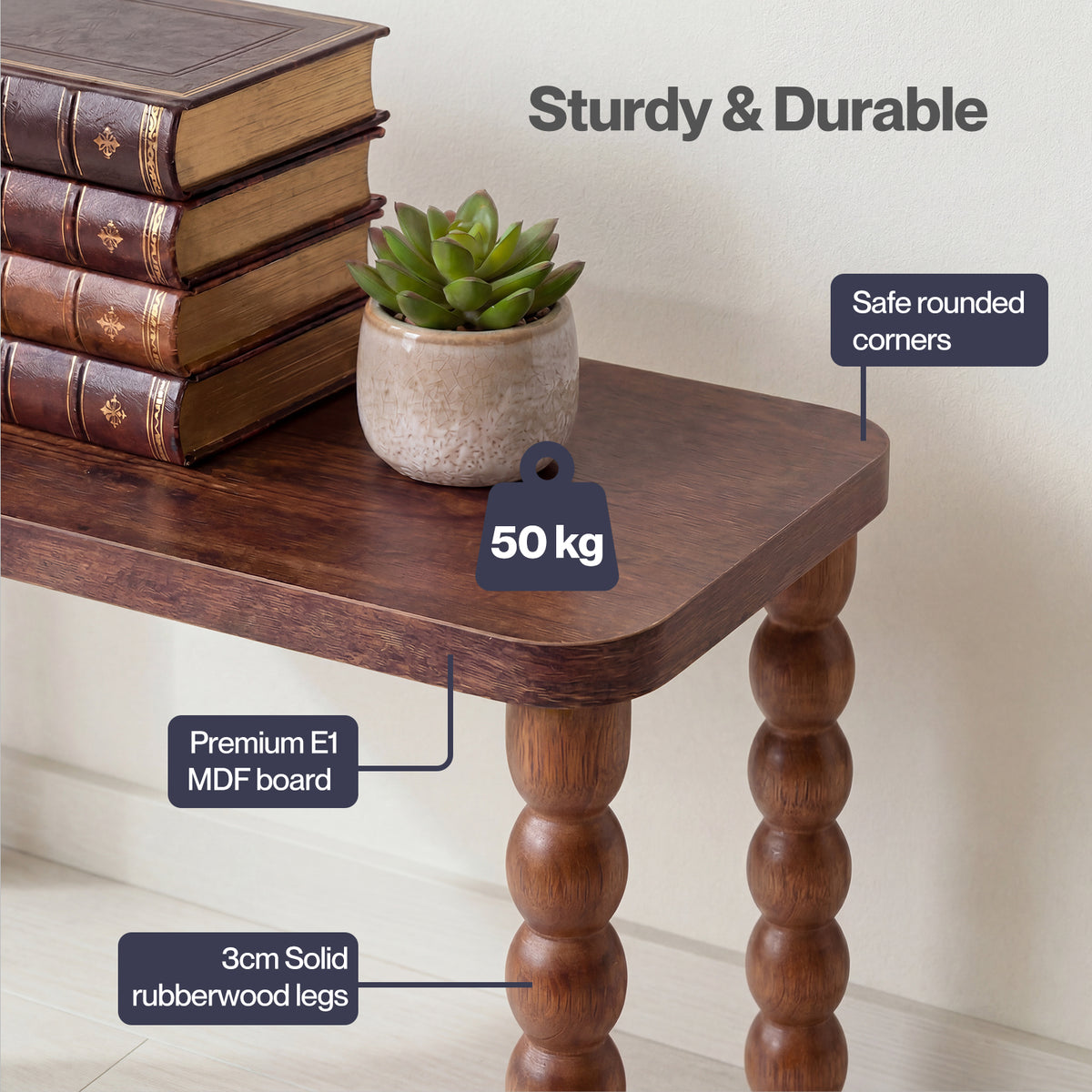 Levede Narrow Side Table 2 Tier Storage Mdf End Table Rubber Wood Legs Brown