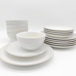 Reactive Cream Glaze Dinner Set Plates Bowls | Set of 18 | Cream