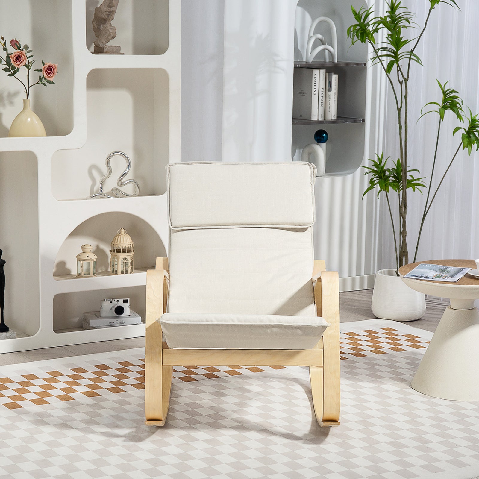 Comfortable Relax Rocking Chair With High Back | Cream