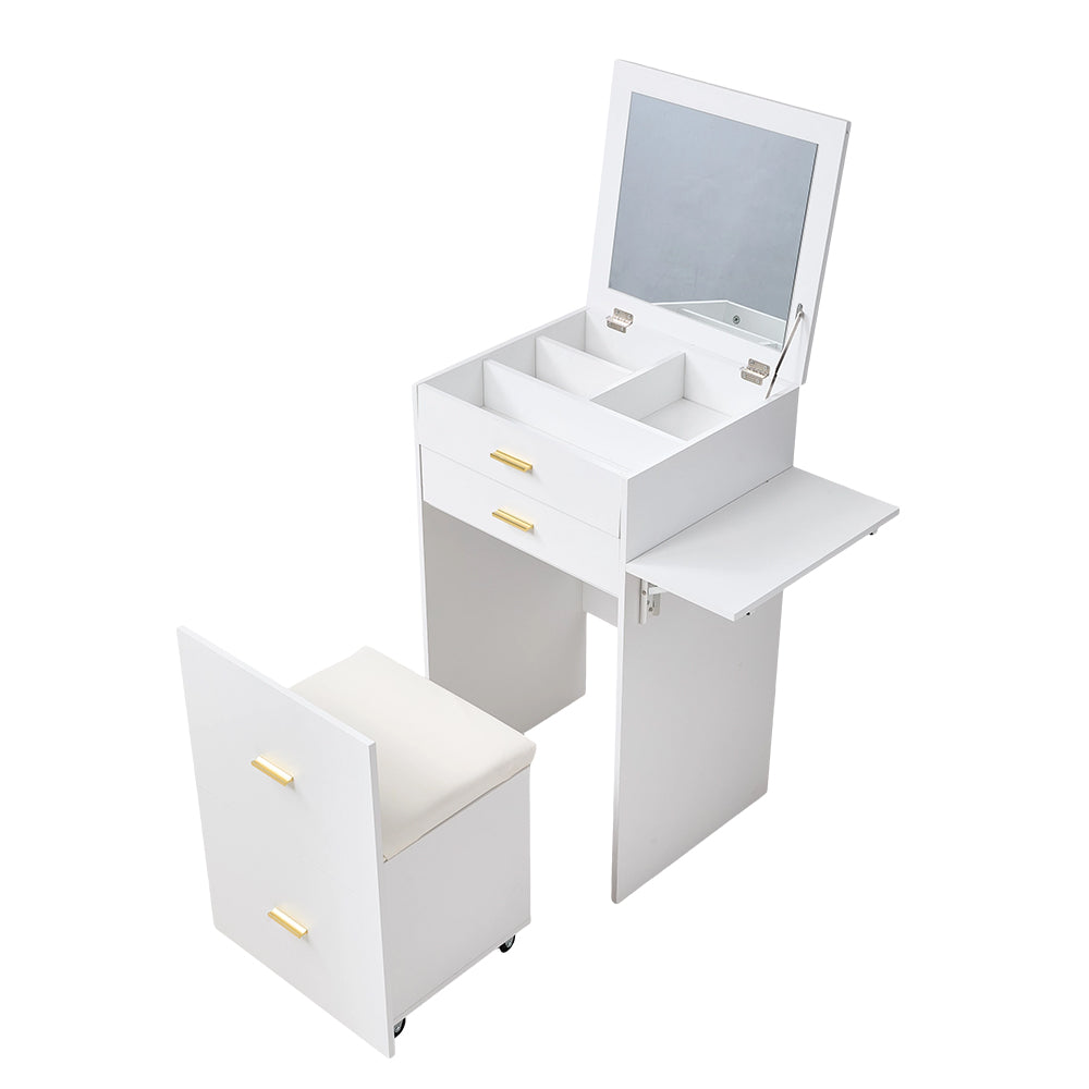 Vanity Table With Mirror & Cushioned Stool