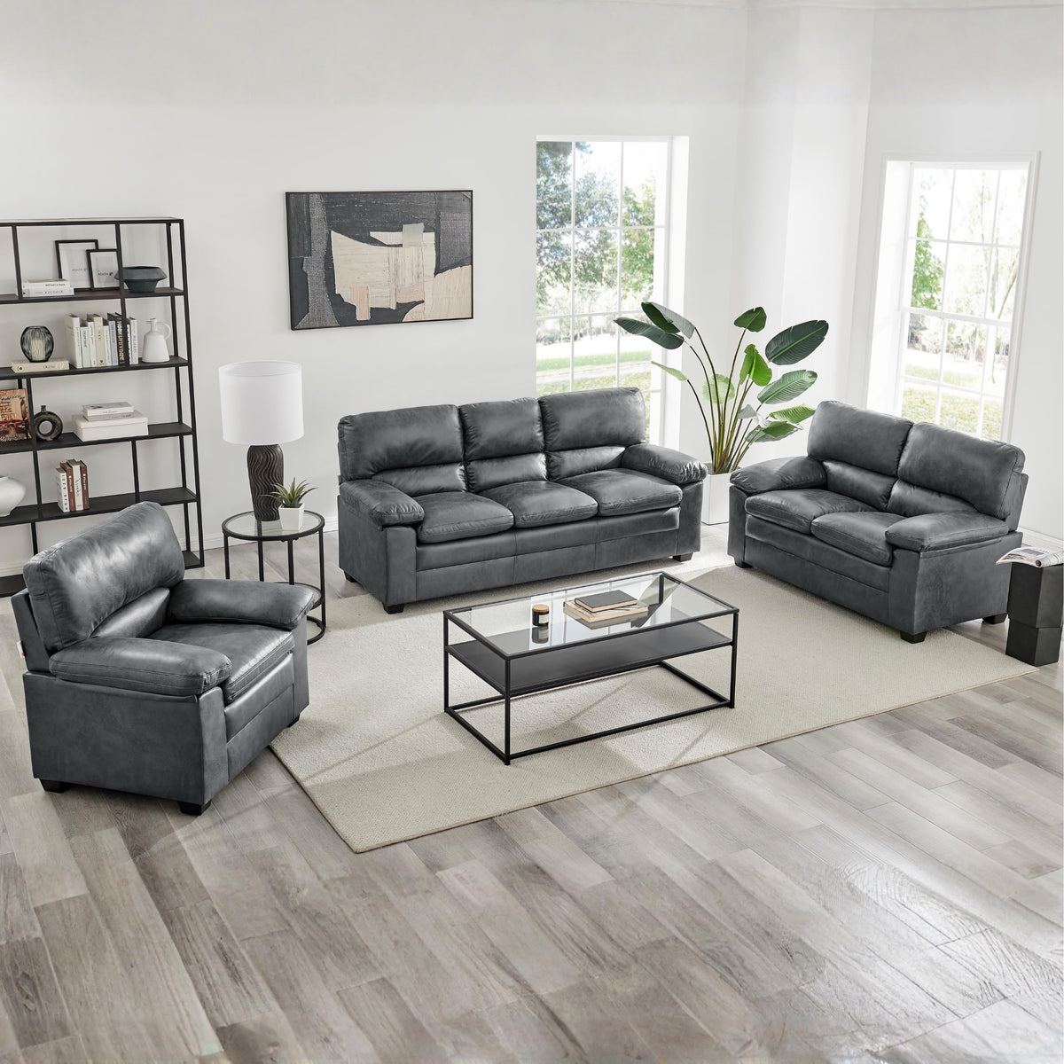Oxford Faux Leather Sofa 2 Seater | Dark Grey
