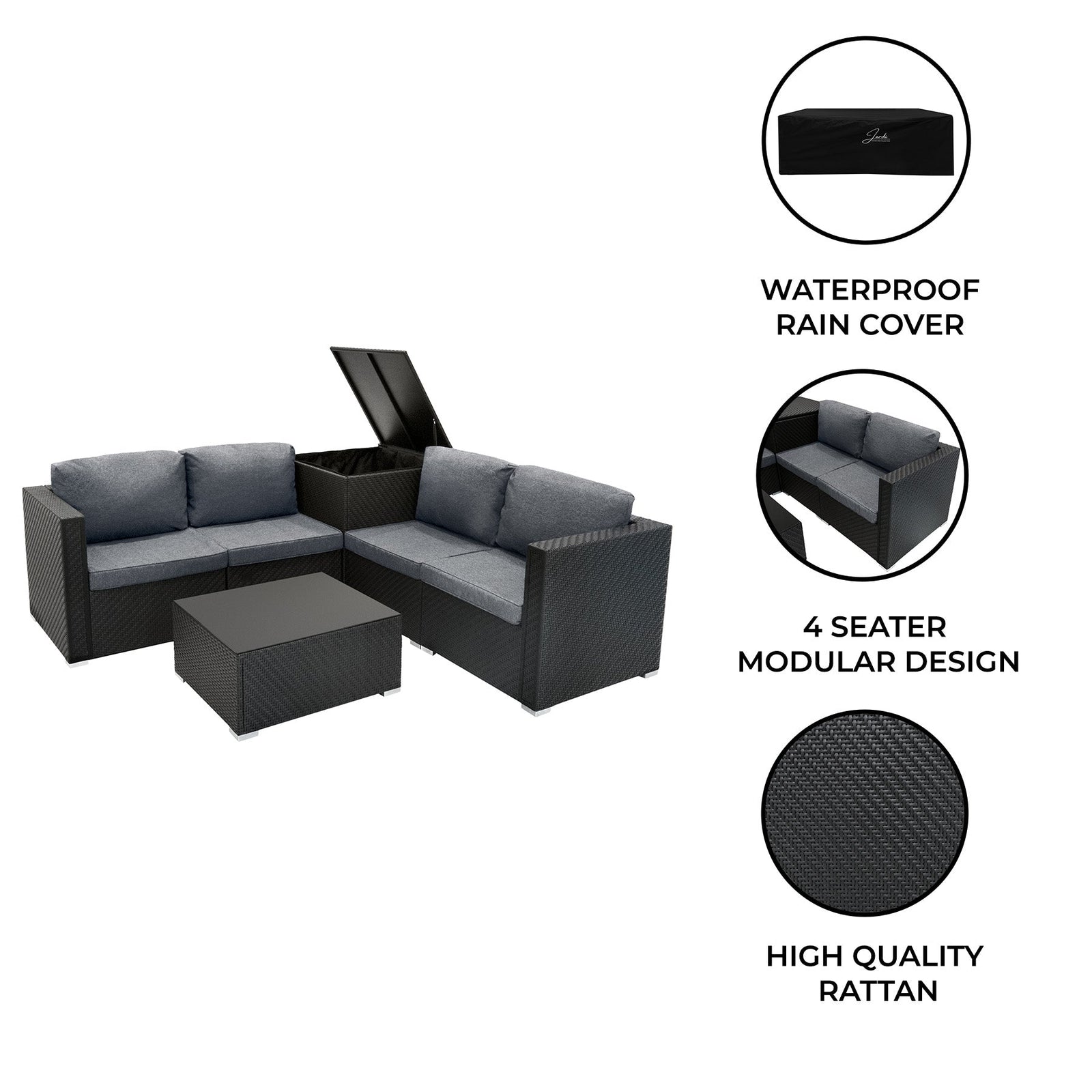 Rattan Modular 6 Piece Furniture Set | Black