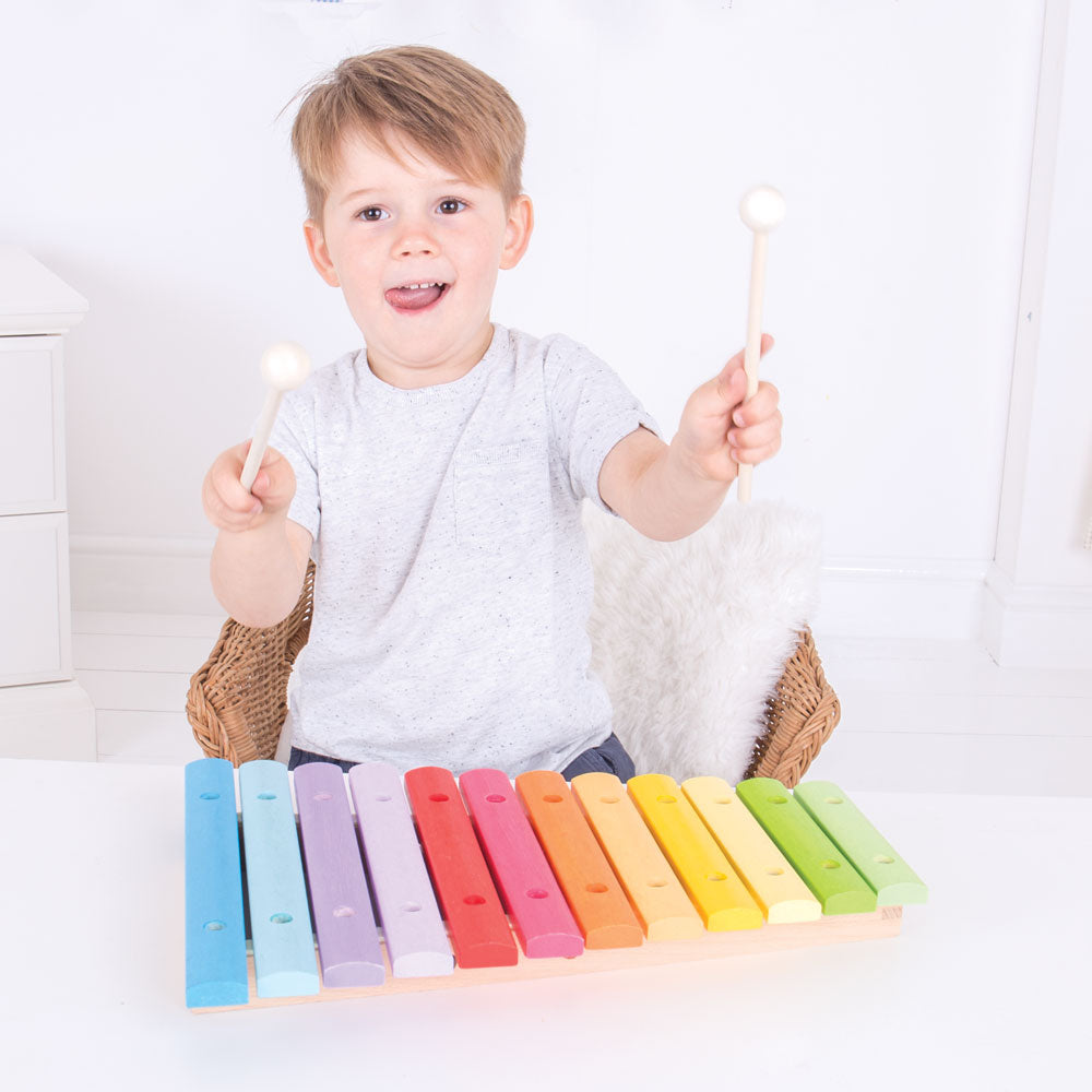Bigjigs Toys Children's Wooden Snazzy Xylophone, Includes 2 Mallets