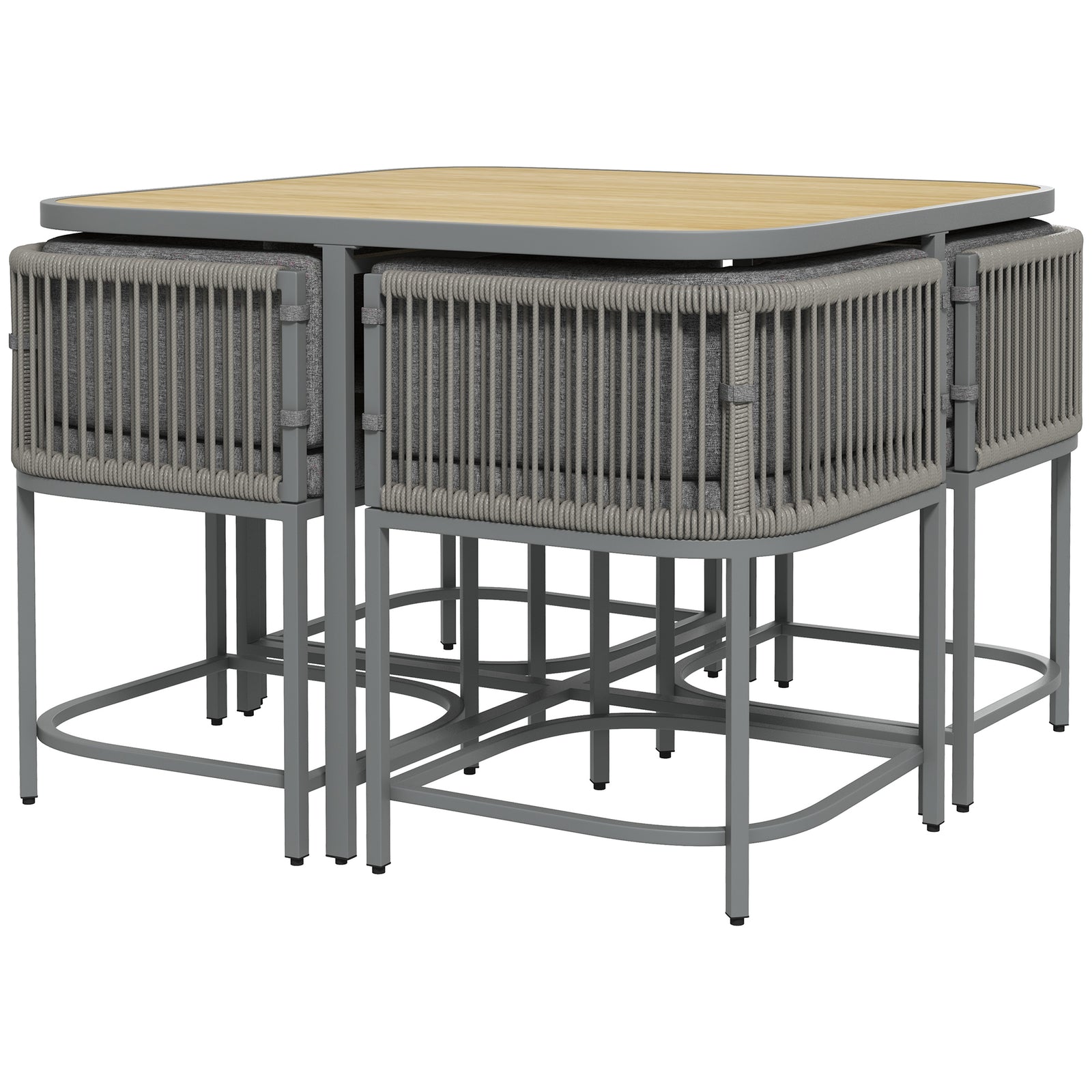 5 Pcs Rattan Set Cube Space-saving, Grey