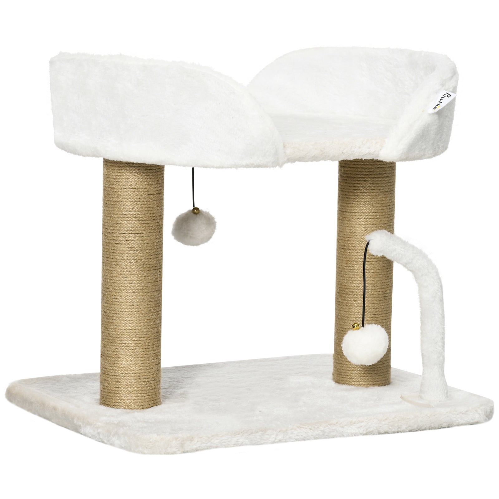 42cm Indoor Cat Tree, Kitty Play Tower W/ Toy Balls, Jute Scratching Post | White