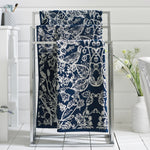 Secret Garden 550gsm Yarn Dyed Jacquard Cotton Towels | Hand Towel | Navy Blue