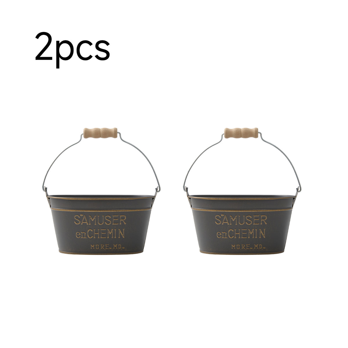 Breeins 2-piece Decorative Metal Retro Oval Plant Pot With Handle